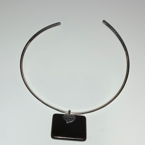 Silver-Tone Metal Collar Necklace With Blue & Black Tree Pendant - Picture 4 of 9